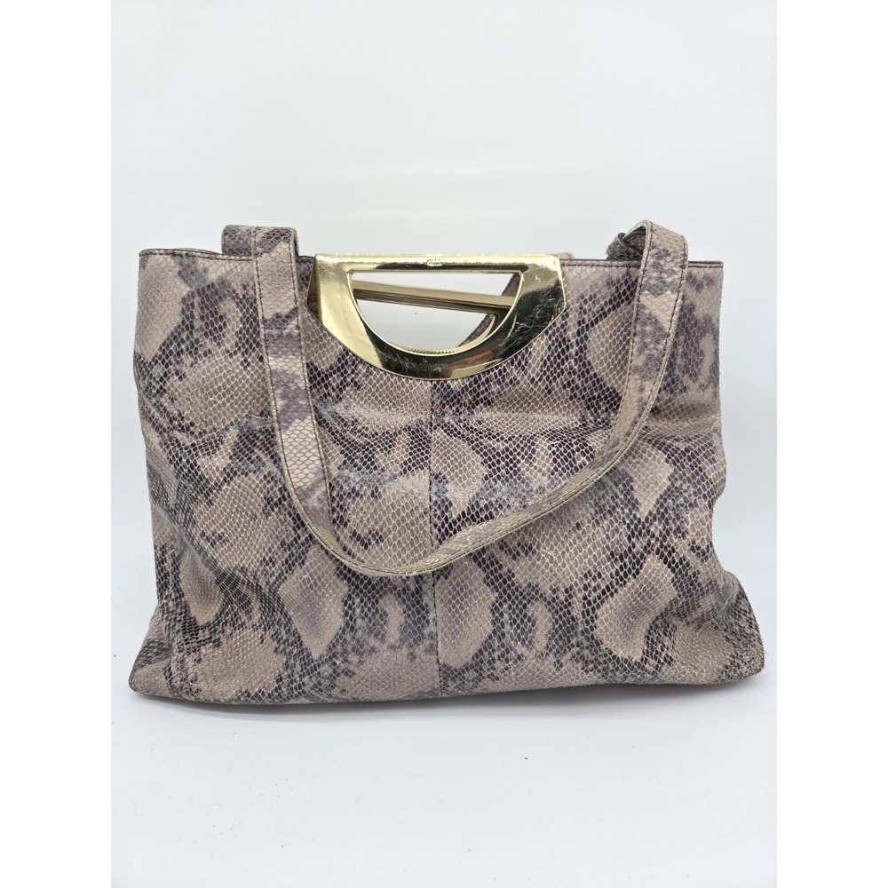 GILI Got It‎ Love It Leather Snakeskin Slouchy Hobo Bag Brown Gold Double handle